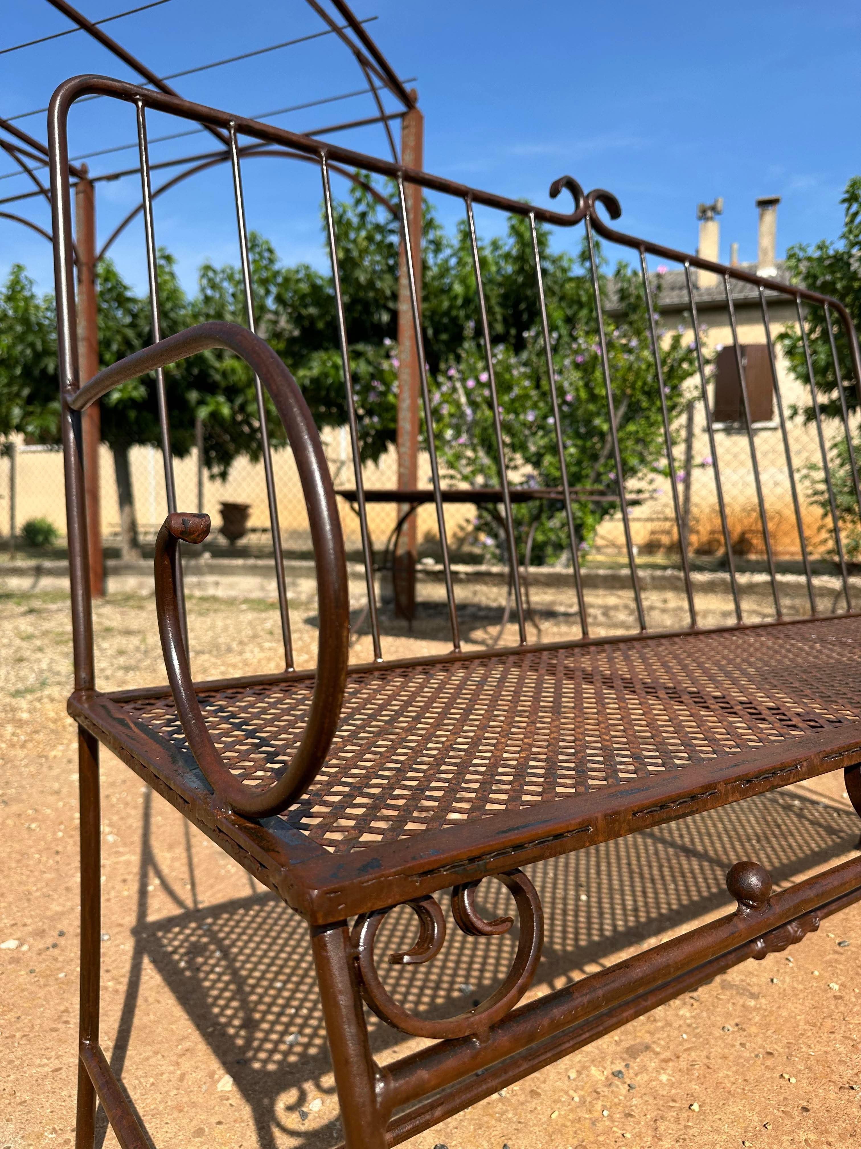 Banquette de jardin en fer forgé artisanal