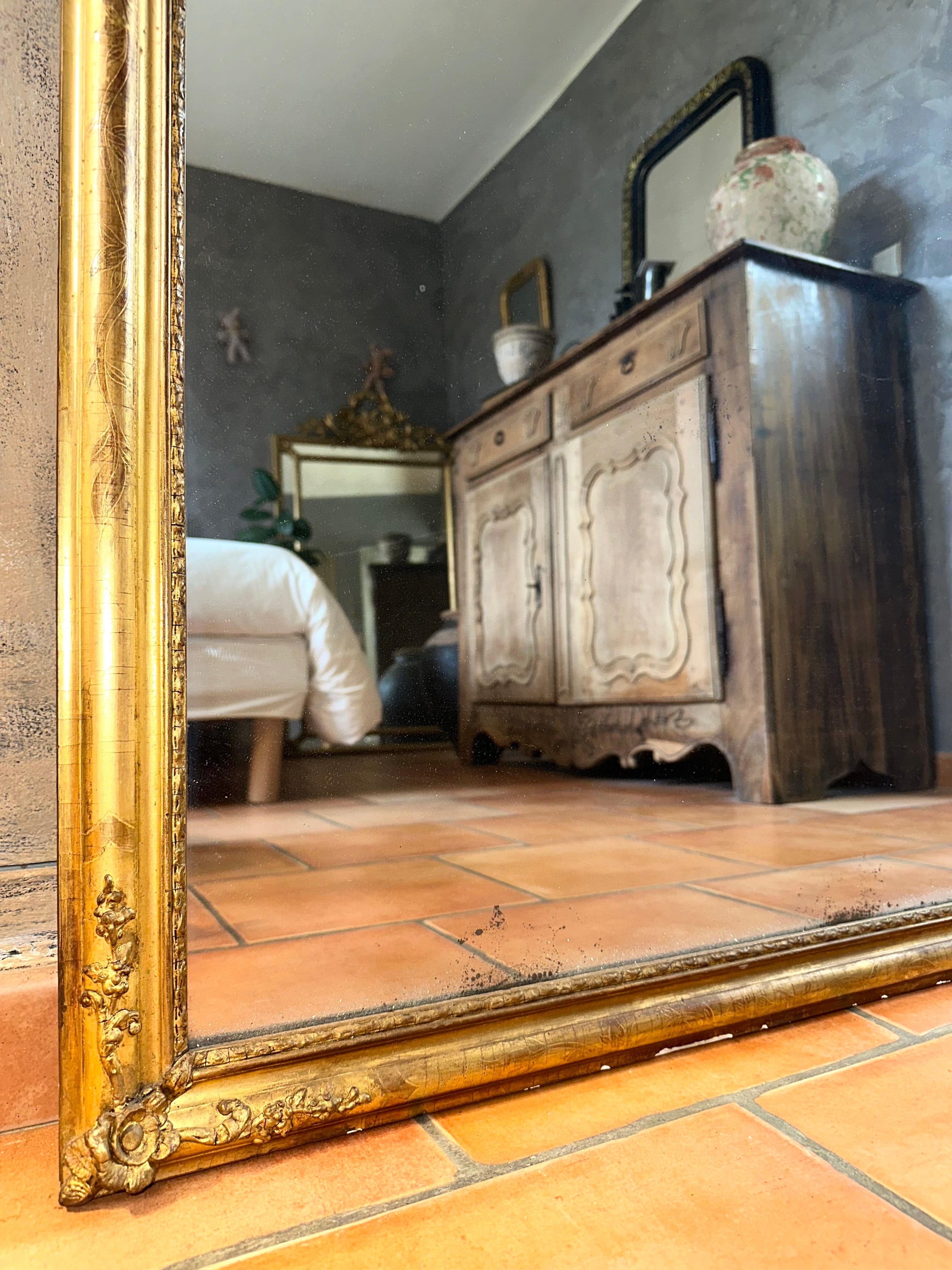 Miroir d’entre-deux ancien doré XIXème