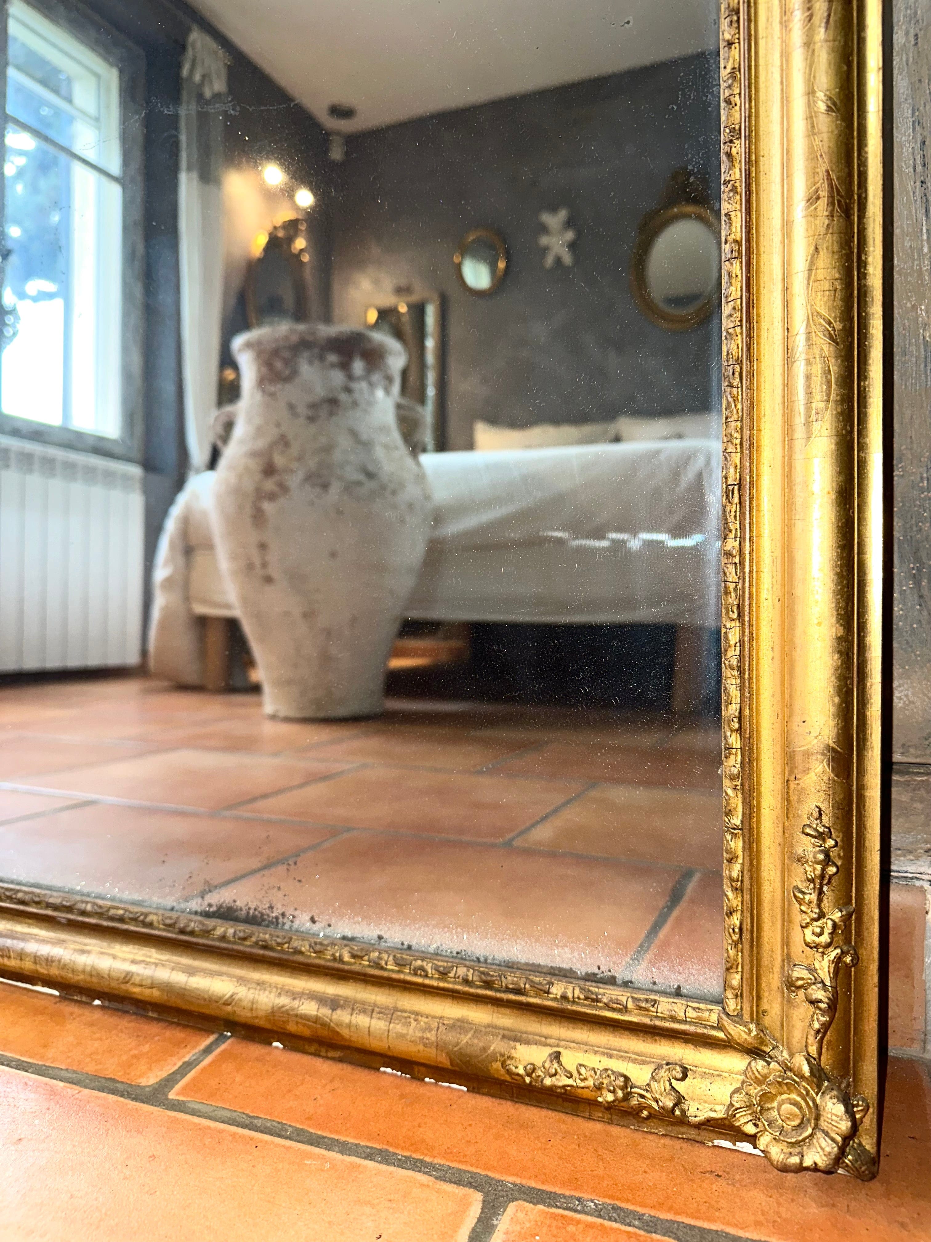 Miroir d’entre-deux ancien doré XIXème