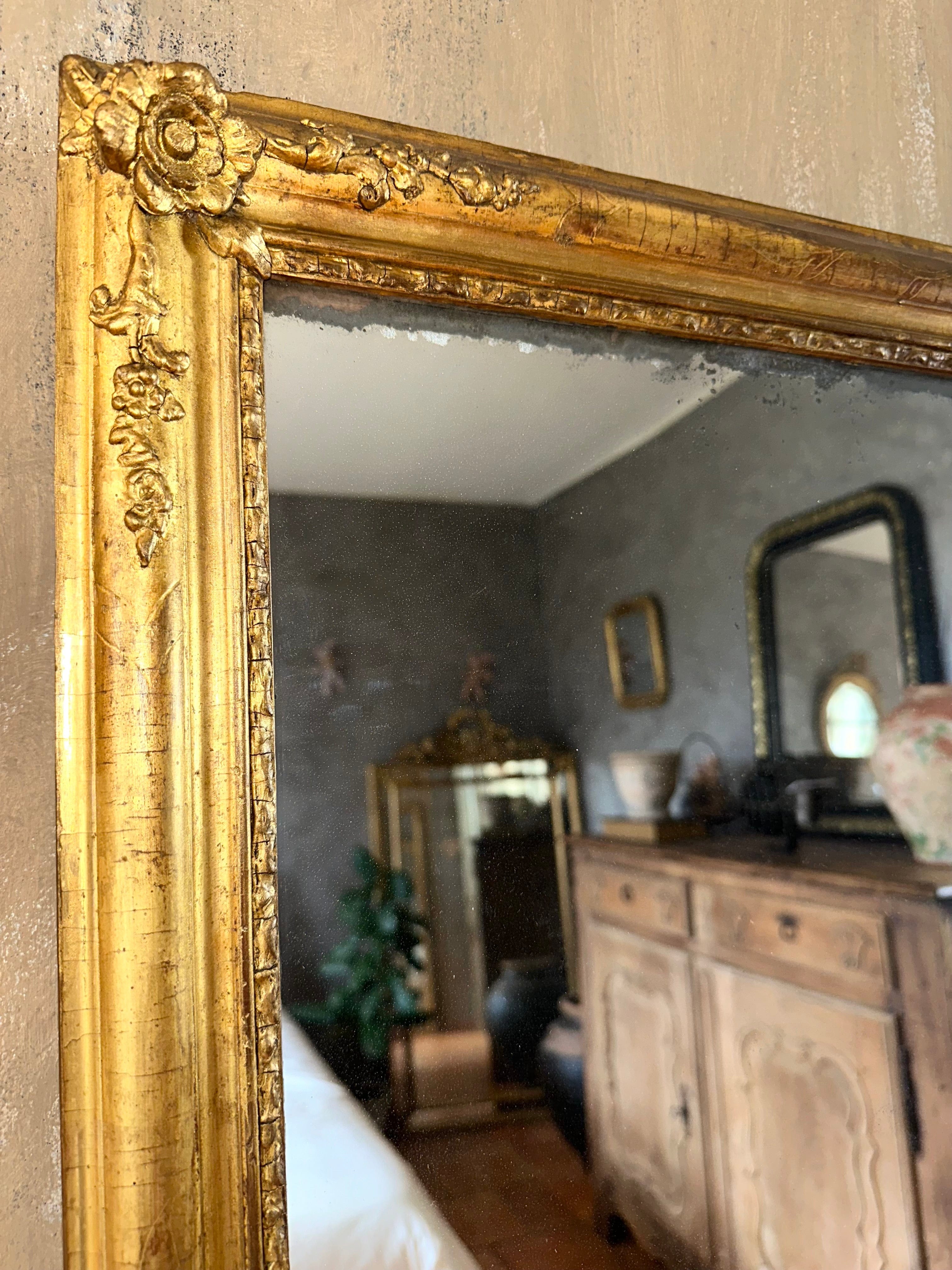 Miroir d’entre-deux ancien doré XIXème